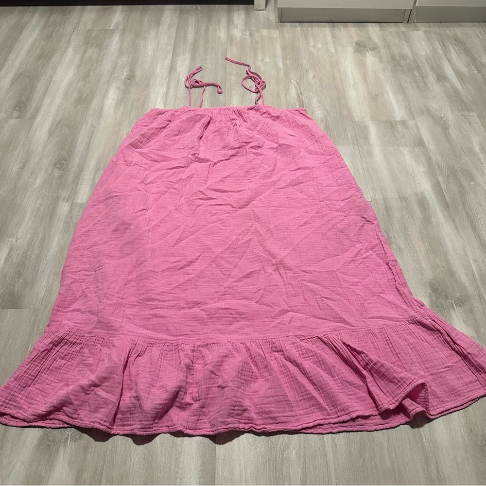 Time and Tru Pink Midi Soft Knit Summer Dress Sz L (12-14)